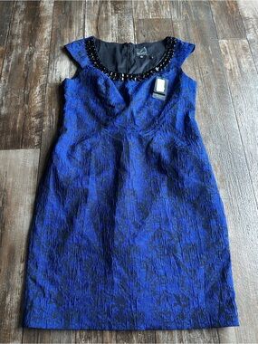 Adrianna Papell Jacquard Brocade Beaded Embellished Midi Old Money Y2K Dress 14P
